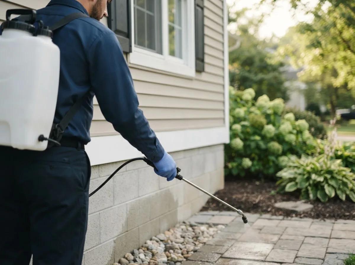 Pest control technician inspecting a home in Bernalillo, NM